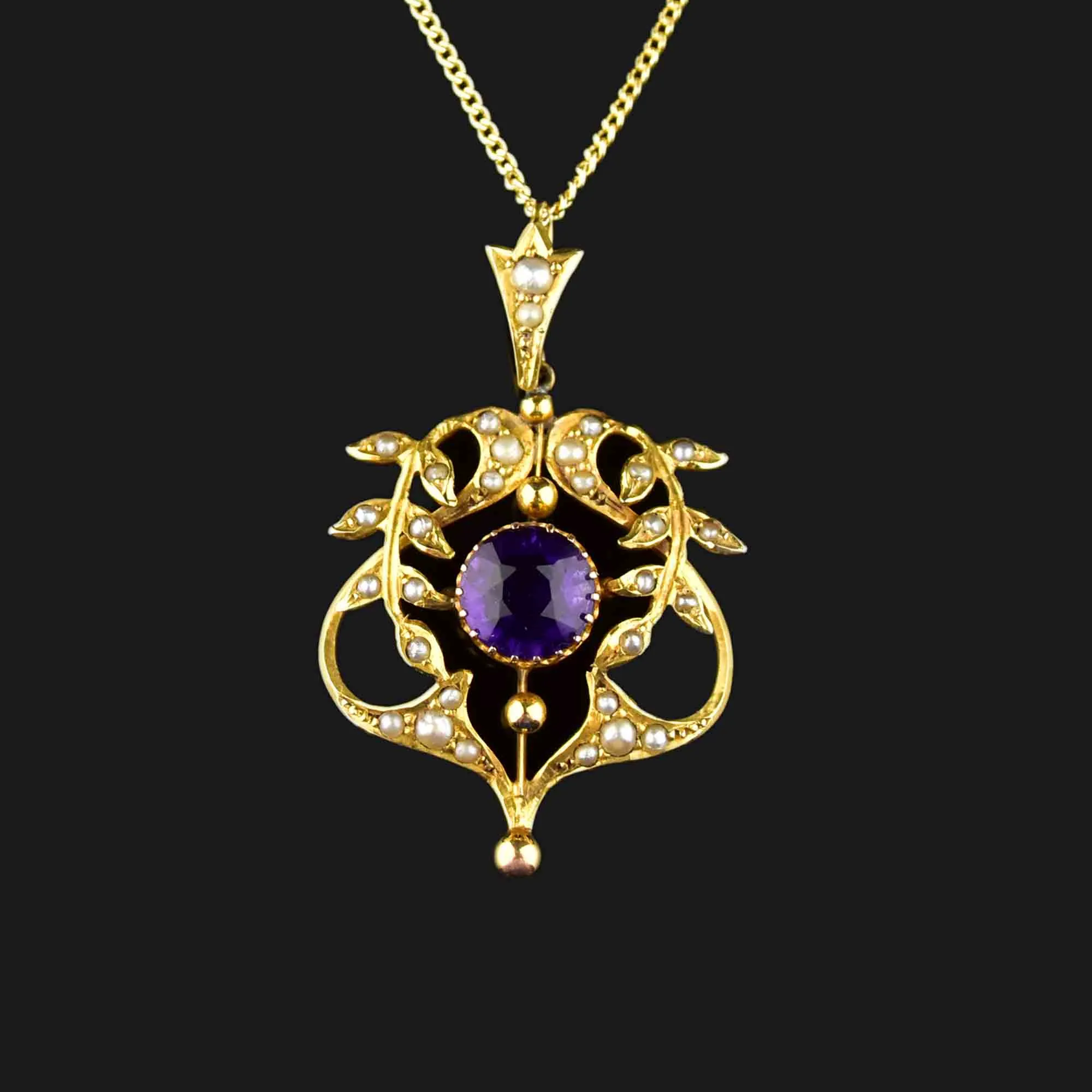 Antique Art Nouveau Gold Amethyst Lavaliere Necklace