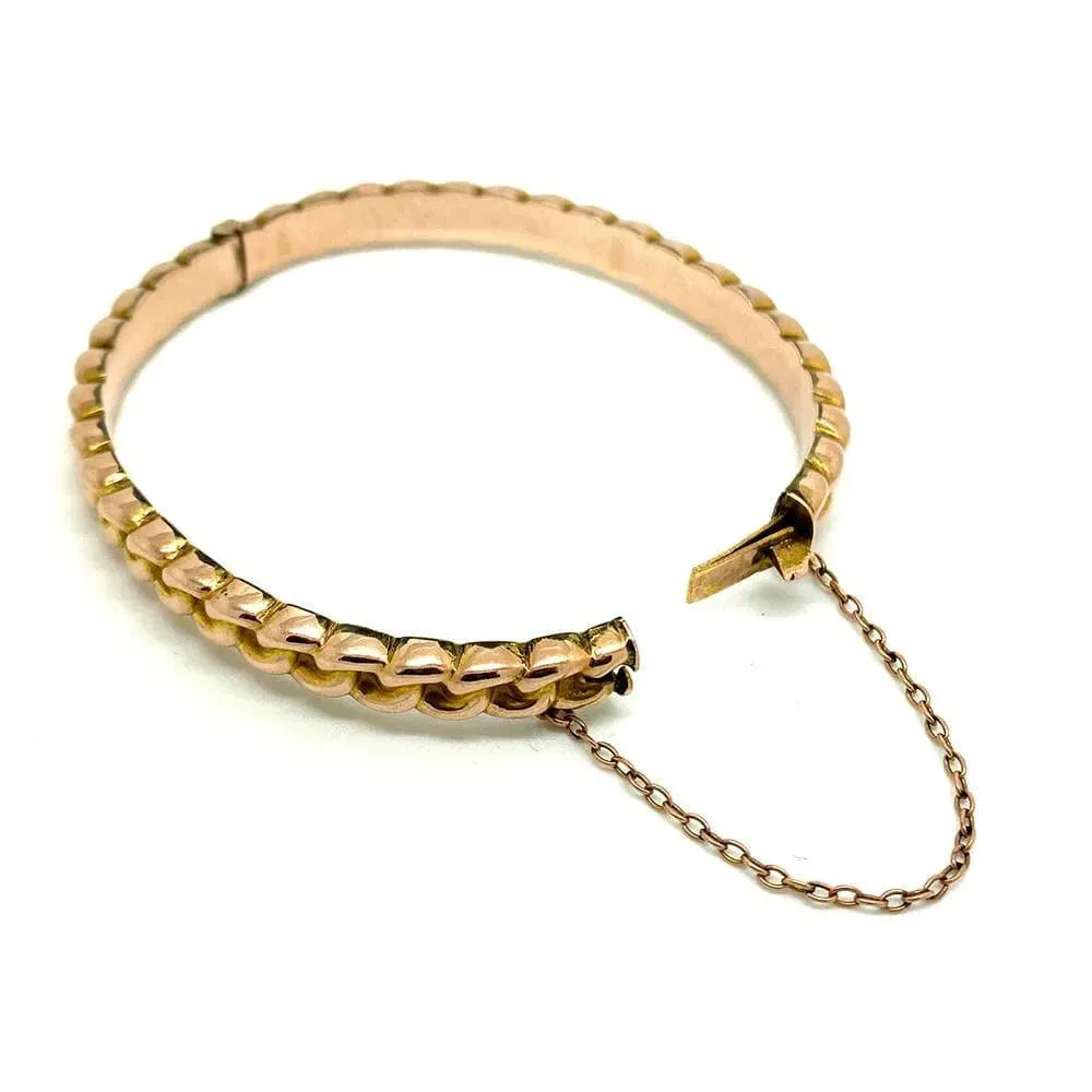 Antique Edwardian 1904 9ct Rose Gold Woven Chain Bangle Bracelet