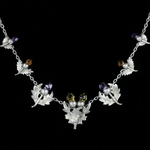 Antique Edwardian Citrine Amethyst Scottish Thistle Necklace Birmingham 1906