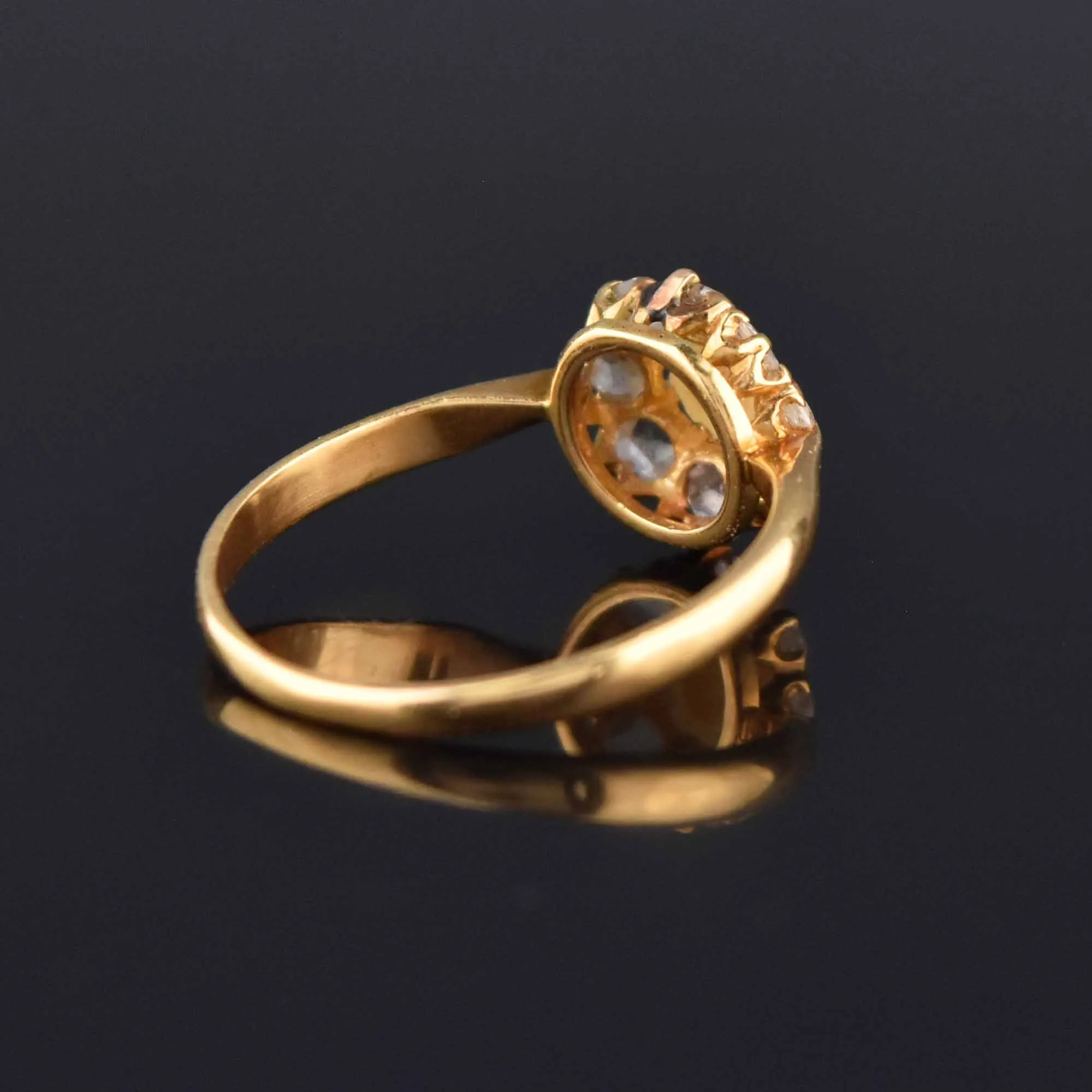 Antique Rose Cut Diamond Halo Pearl Ring in 18K Gold