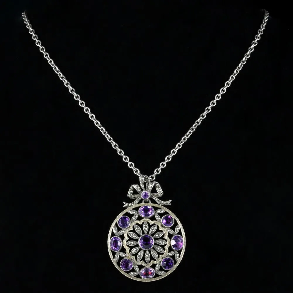 Antique Victorian Amethyst Marcasite Necklace French Silver Circa 1900