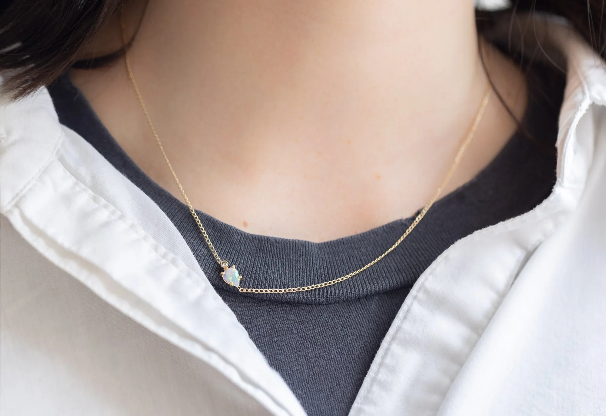 Asymmetrical Opal   Diamond Necklace