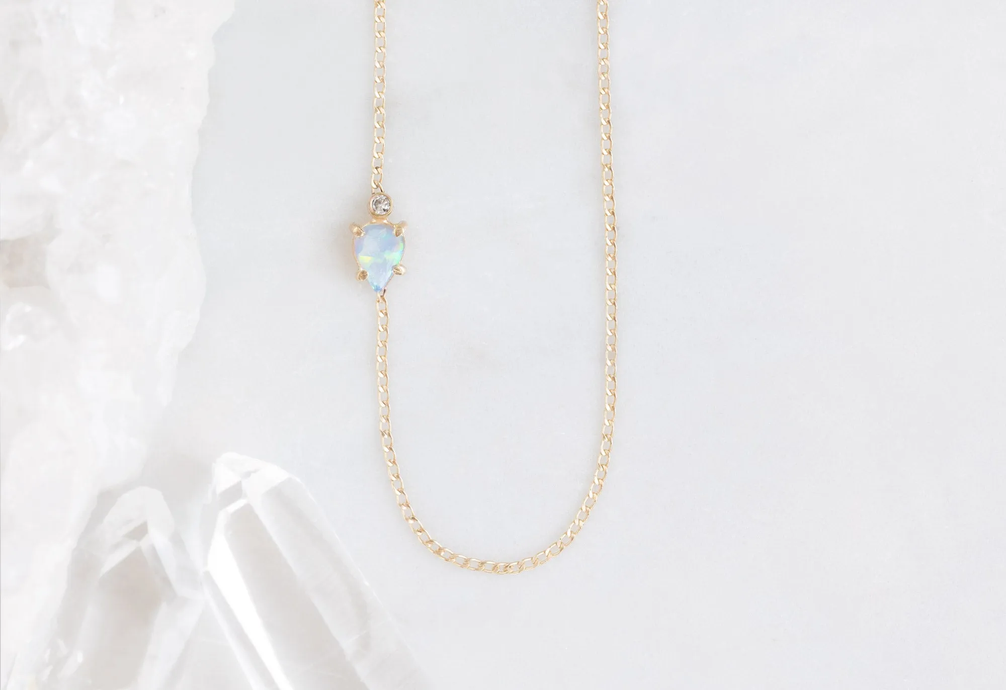 Asymmetrical Opal   Diamond Necklace