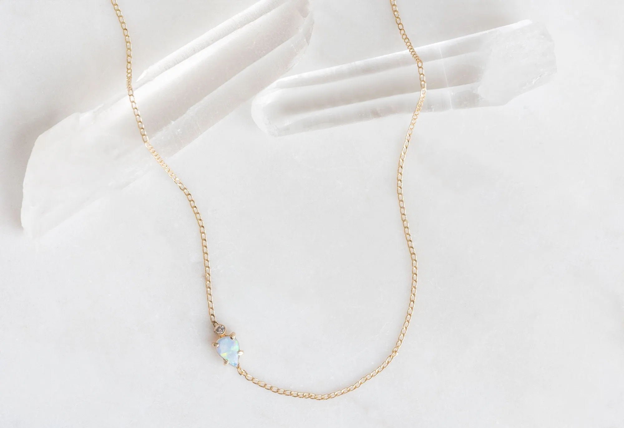 Asymmetrical Opal   Diamond Necklace