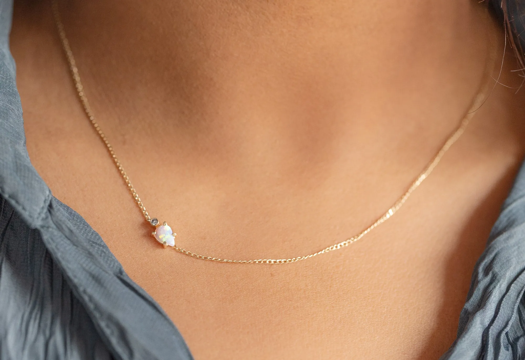 Asymmetrical Opal   Diamond Necklace