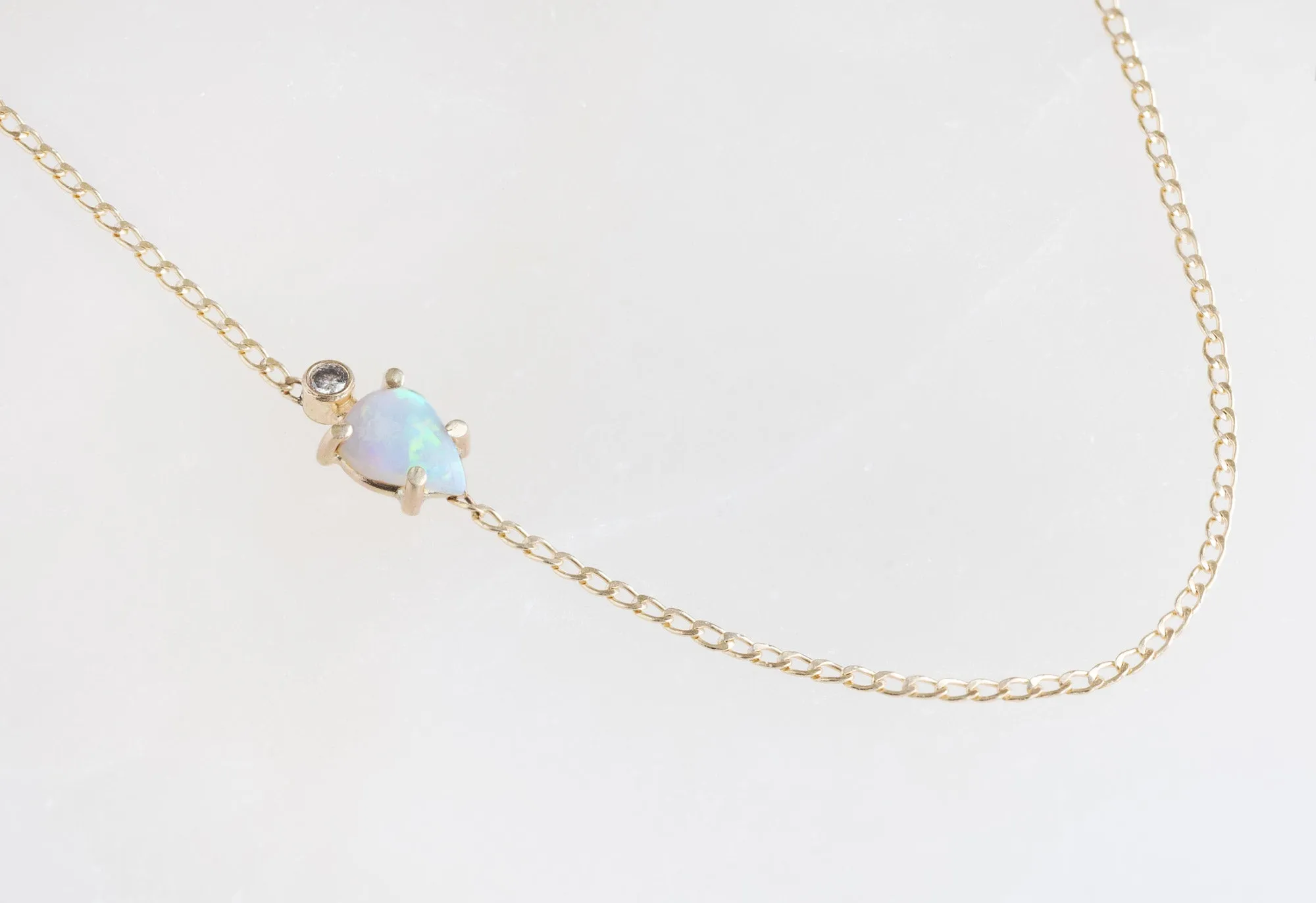 Asymmetrical Opal   Diamond Necklace