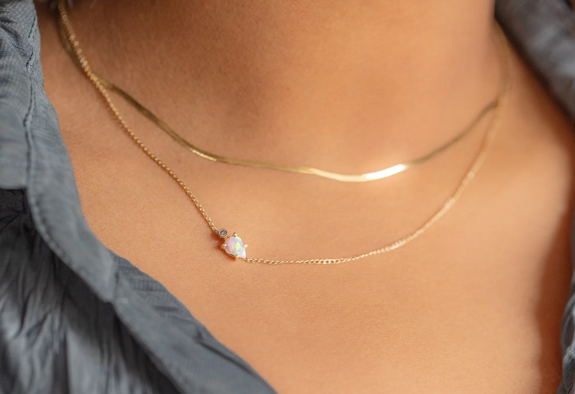 Asymmetrical Opal   Diamond Necklace