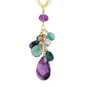 AVF Gold Amethyst, Grandidierite, Tourmaline, Kyanite, Topaz & Quartz Cluster Double Chain Necklace (SI3713)