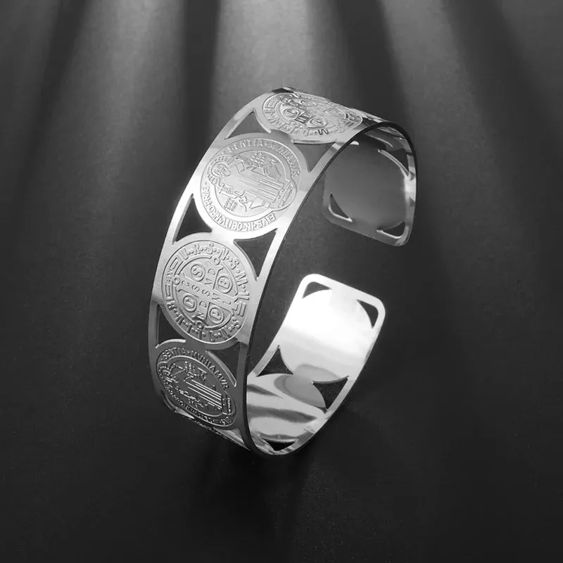 Ayatoll Kursi Cuff Bracelet Engraved Stainless Steel Islamic Muslim Quran Verse Cuff Bracelet for Men Women Arabic Style Gift