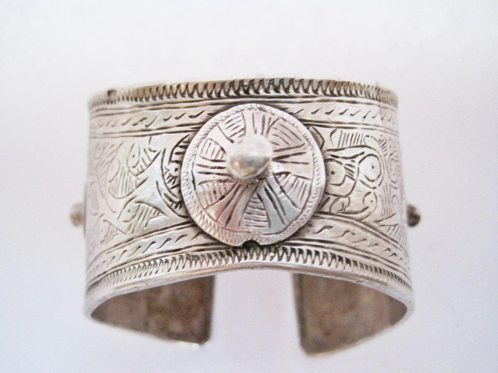 Beautiful Vintage Silver Flared Cuff Bracelet from Morocco