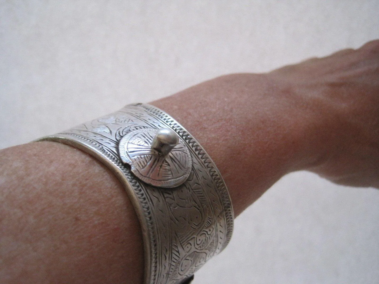 Beautiful Vintage Silver Flared Cuff Bracelet from Morocco