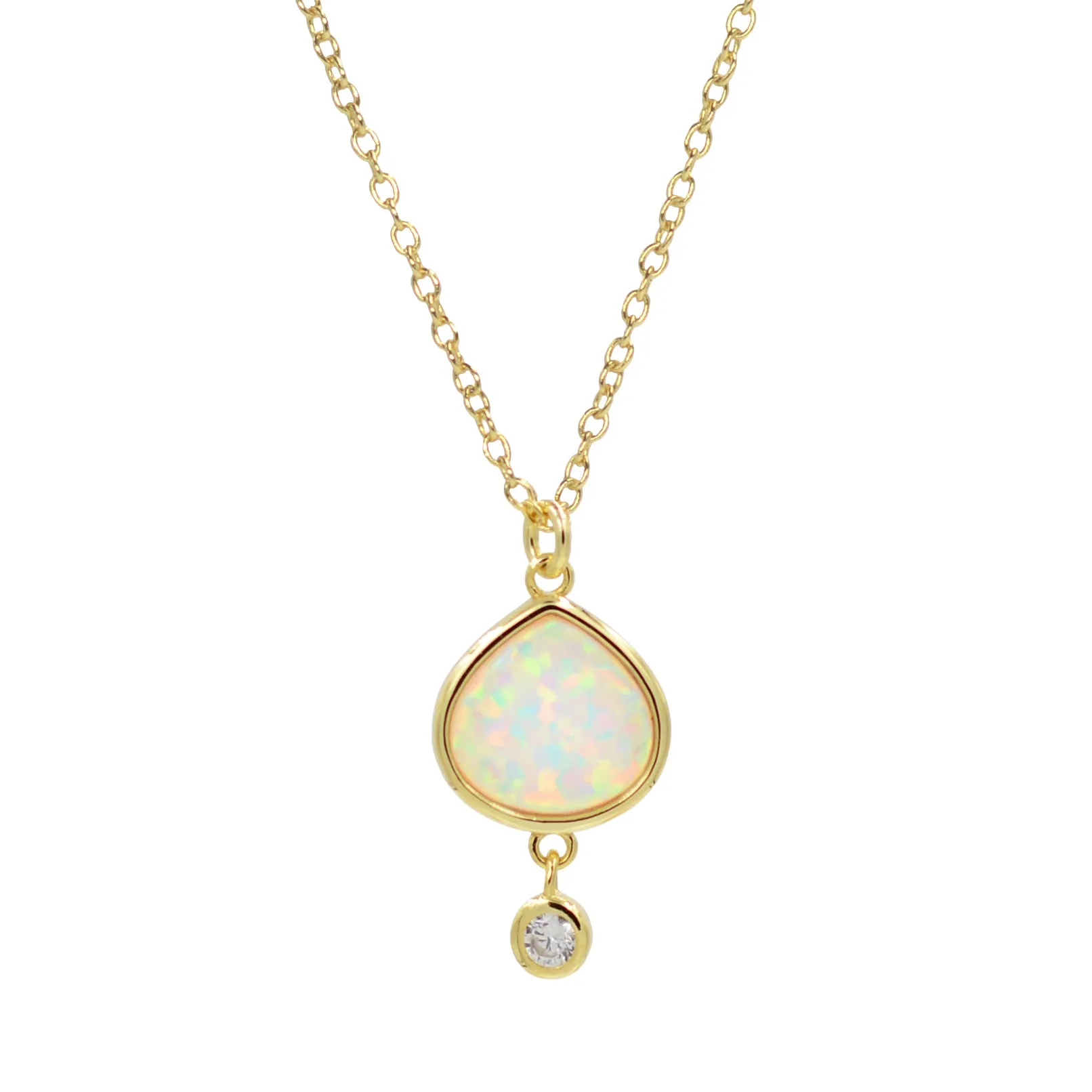 Best Friend - White Opal Pear Necklace With Crystal Drop