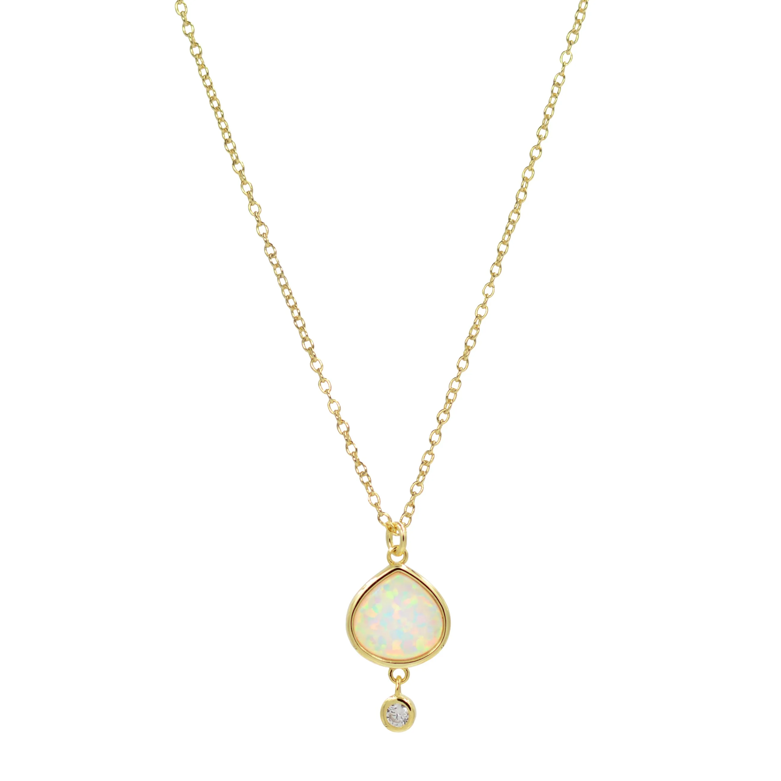 Best Friend - White Opal Pear Necklace With Crystal Drop