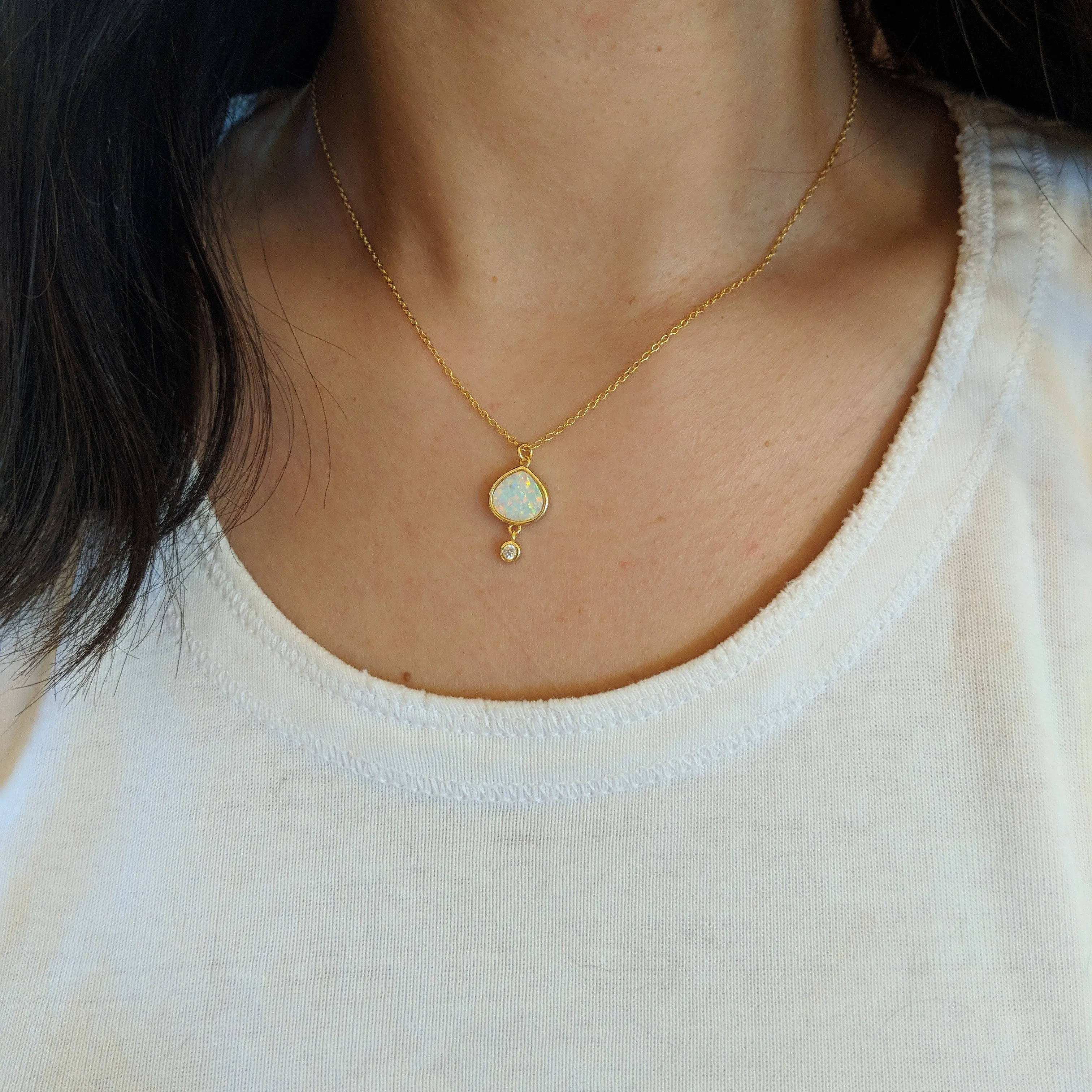 Best Friend - White Opal Pear Necklace With Crystal Drop