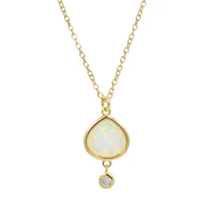 Best Friend - White Opal Pear Necklace With Crystal Drop