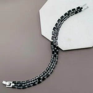 Black Baguette Cubic Zirconia Silver Tennis Bracelet for Women