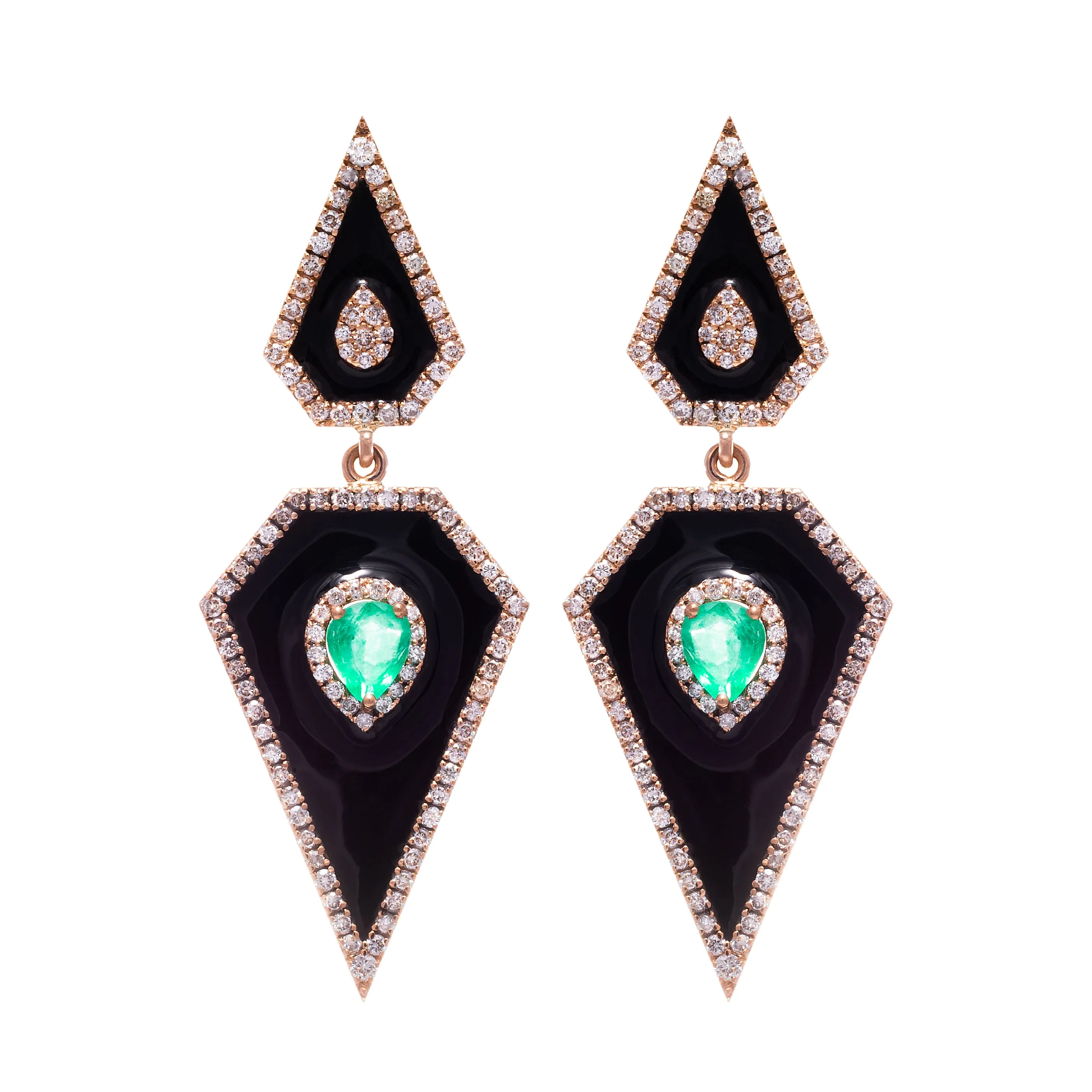 Black Enamel, Emerald & Diamond Earrings