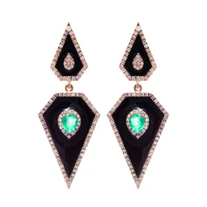 Black Enamel, Emerald & Diamond Earrings