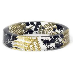 Black Flower and Gold Fern Resin Bracelet