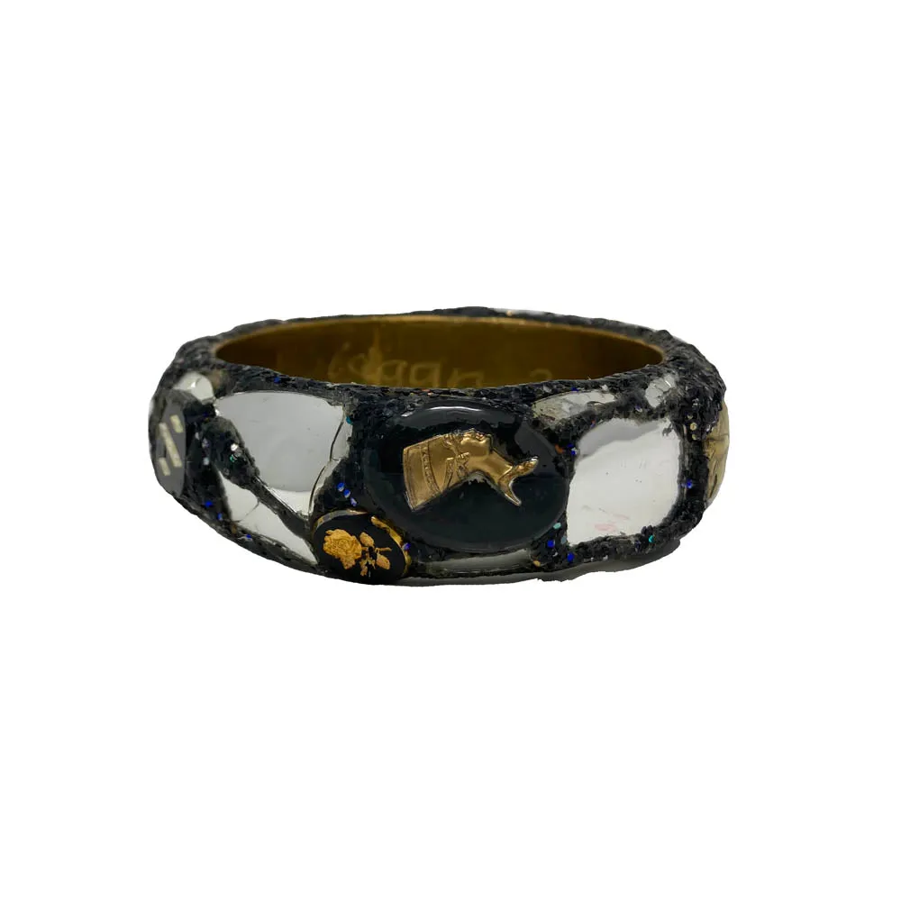 BLACK SILVER AND GOLD BANGLE