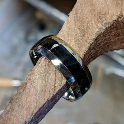 Black Titanium Ring, Custom Made Two-Tone Titanium Wedding Bands, USA Made Rings