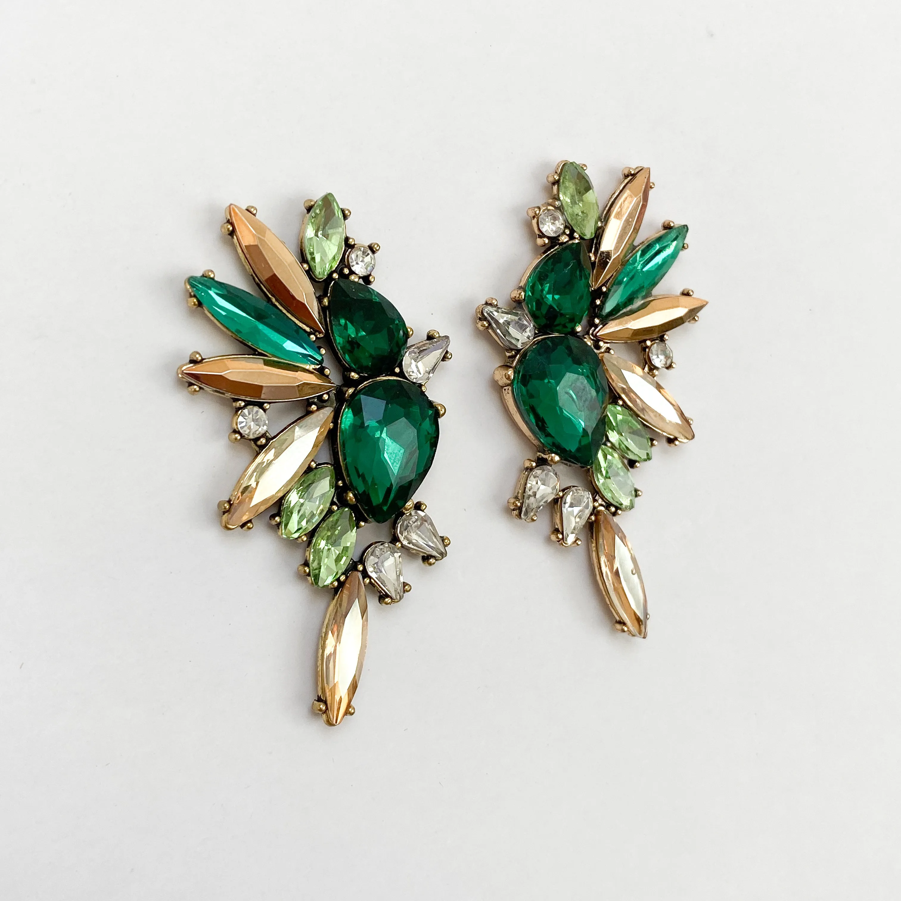 BLOOM Emerald Green Rhinestone Embellished Earrings