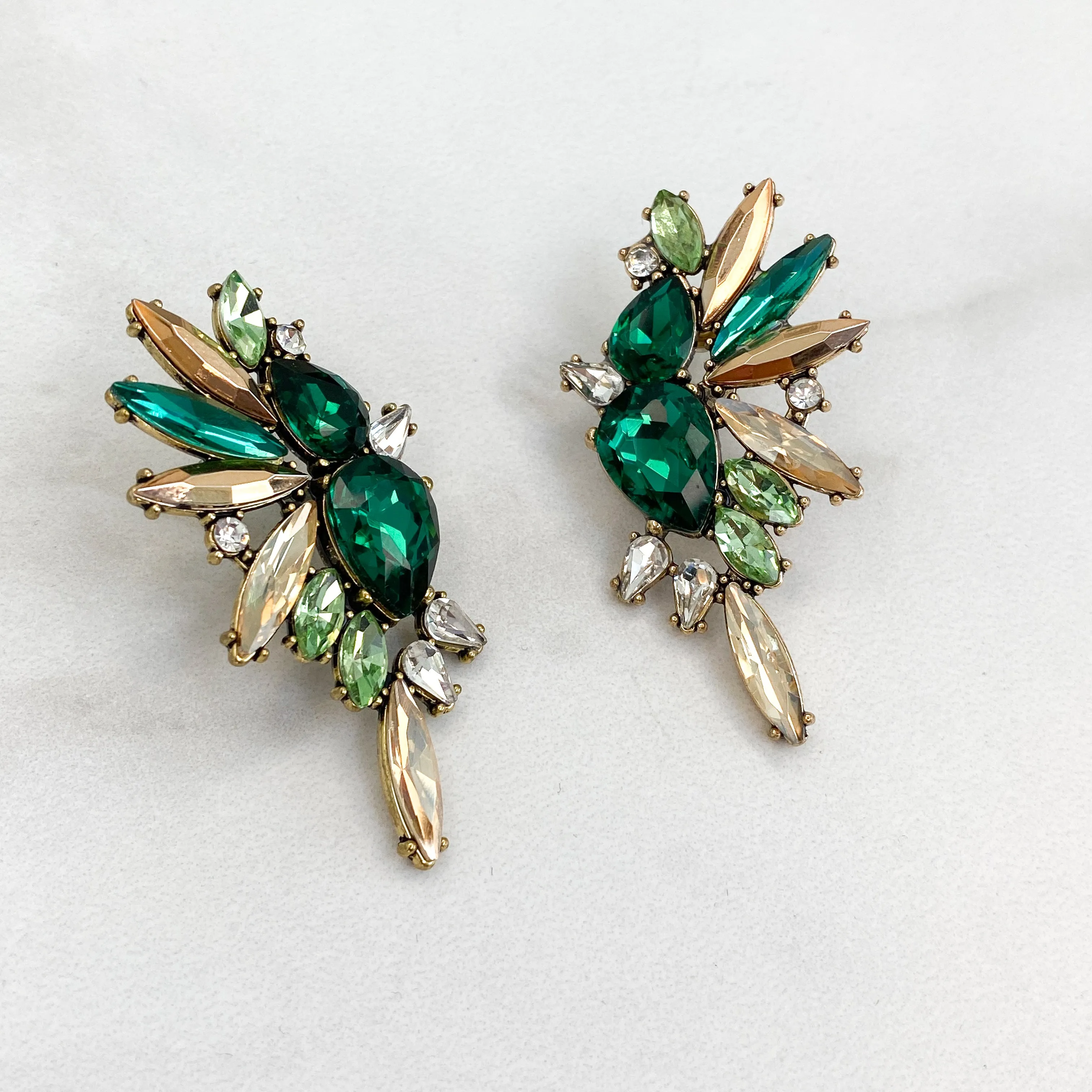 BLOOM Emerald Green Rhinestone Embellished Earrings