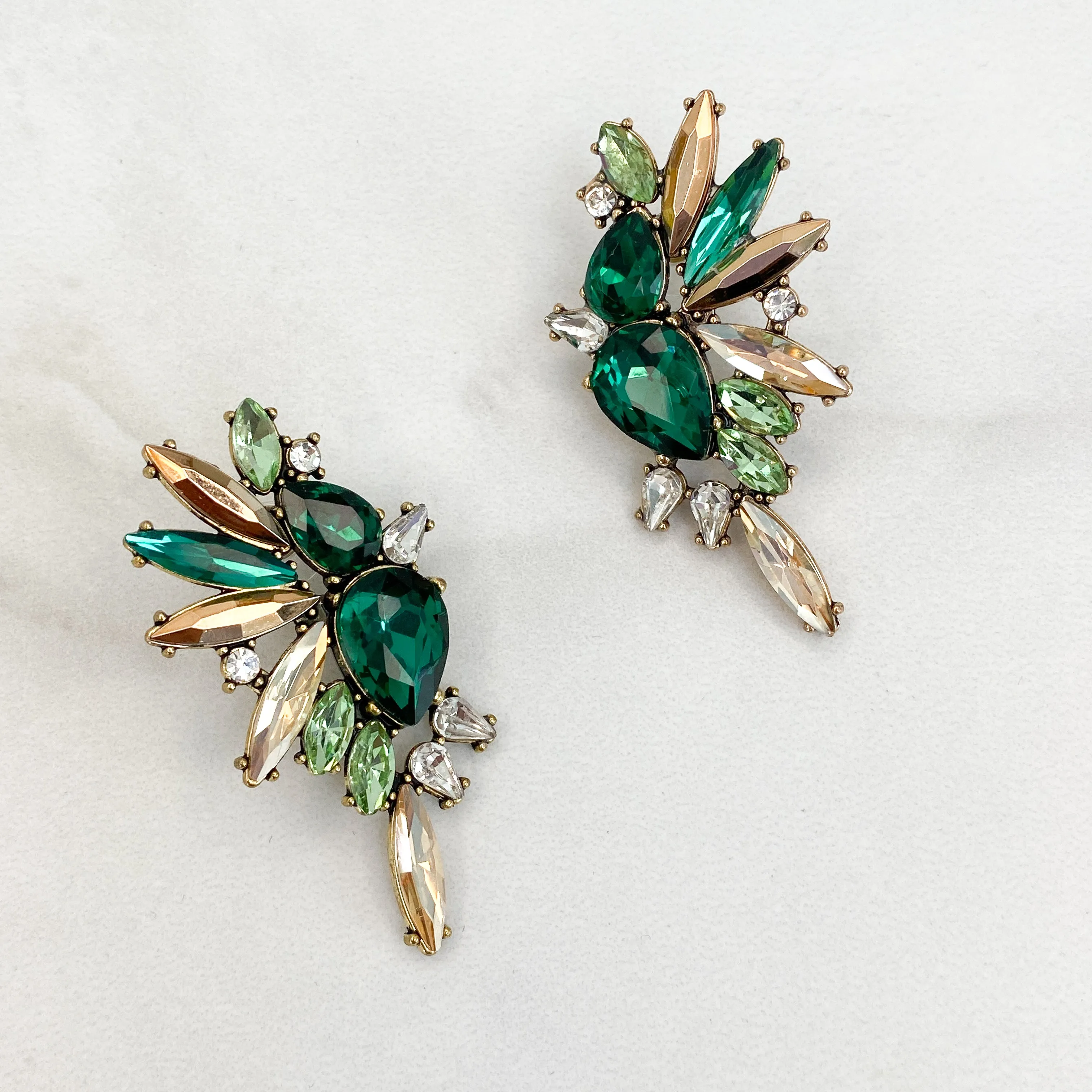 BLOOM Emerald Green Rhinestone Embellished Earrings