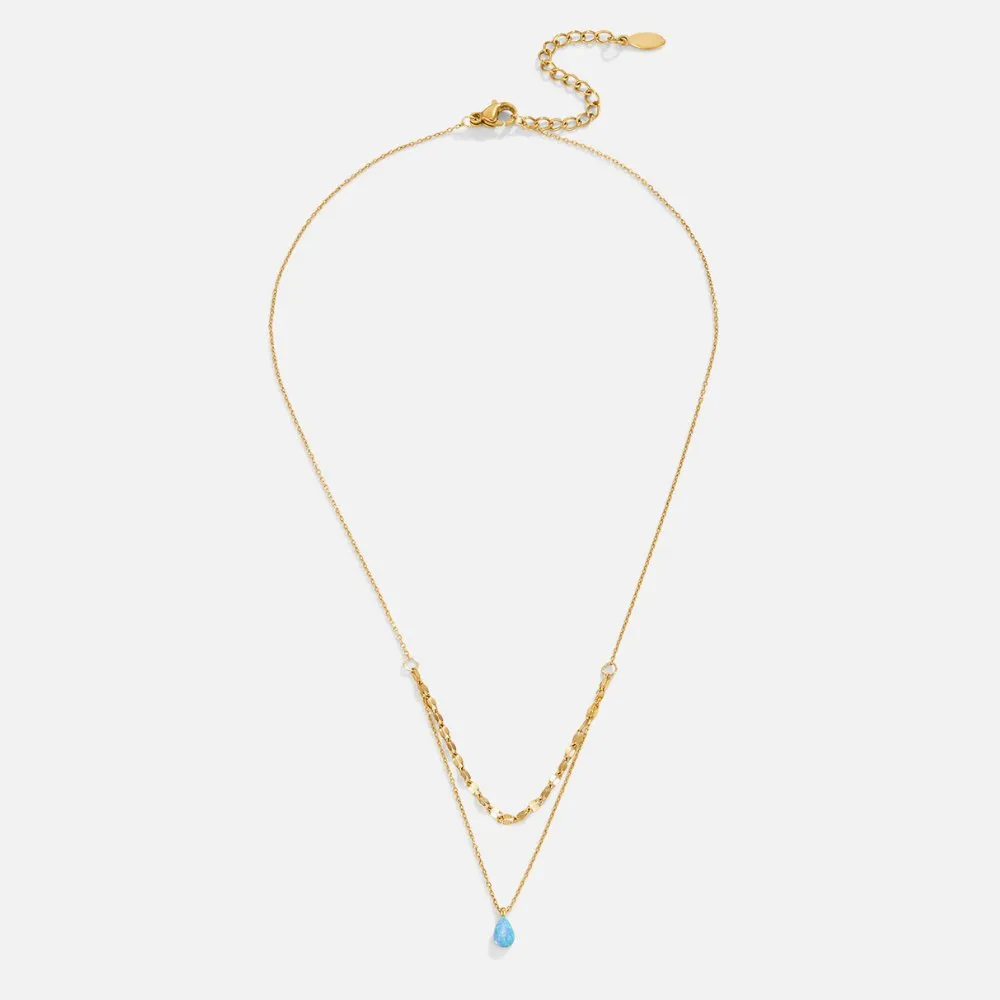 Blue Opal Teardrop Layered Necklace