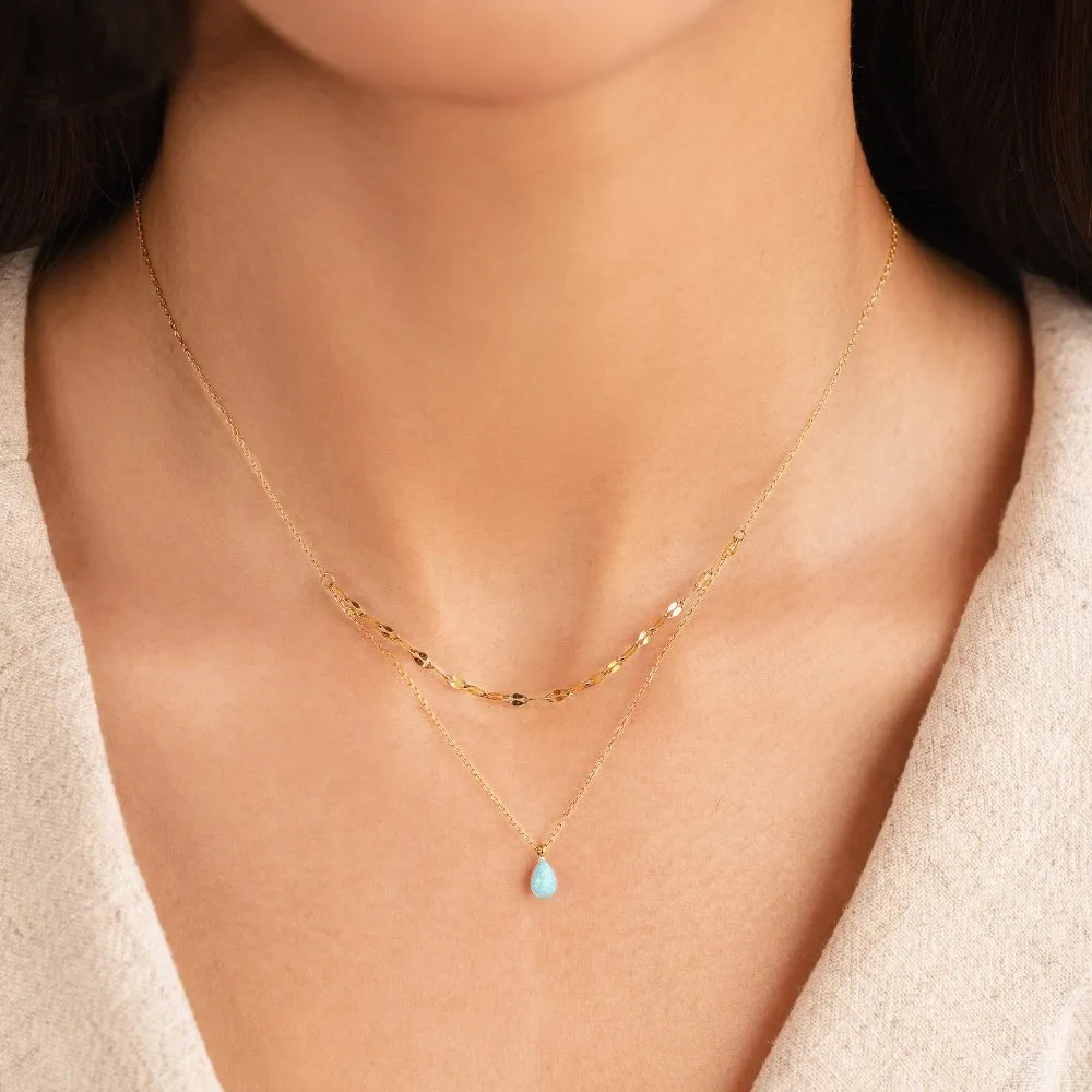 Blue Opal Teardrop Layered Necklace