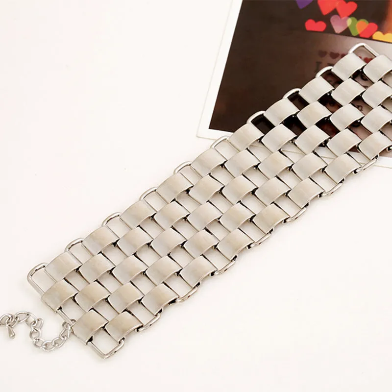 Bohemian Style Link Statement Shiny Sand Blast Wide Cuff Bracelets for Women