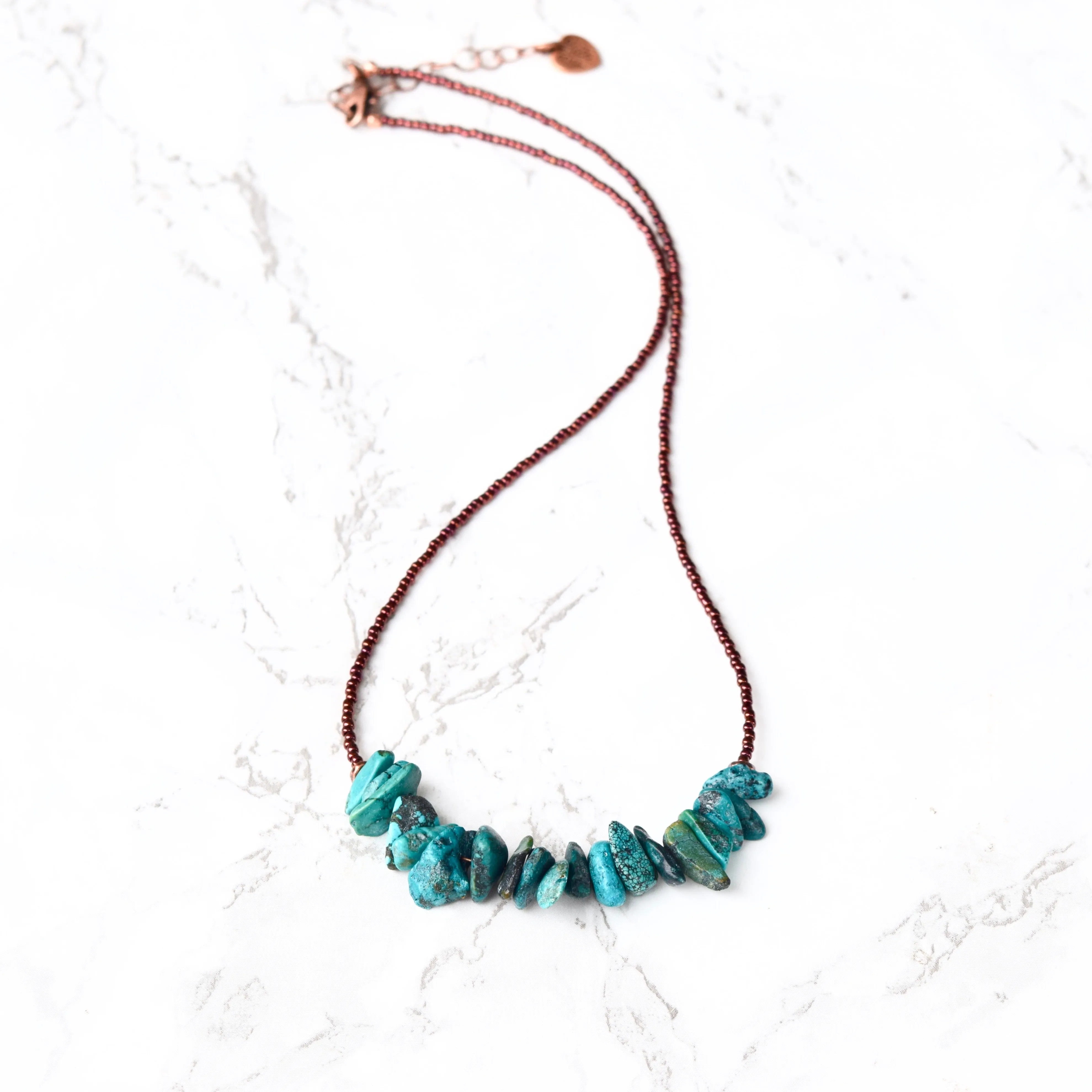 Boho Turquoise Copper Necklace With Seed Beads