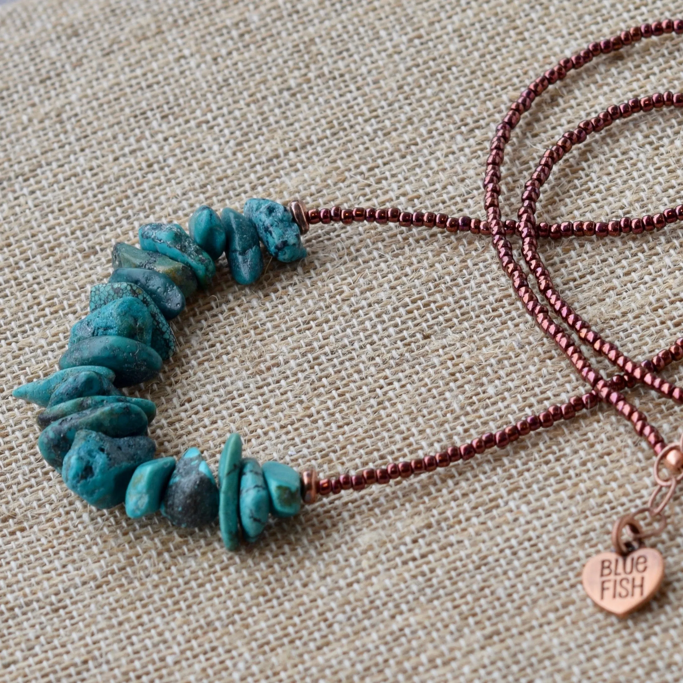 Boho Turquoise Copper Necklace With Seed Beads