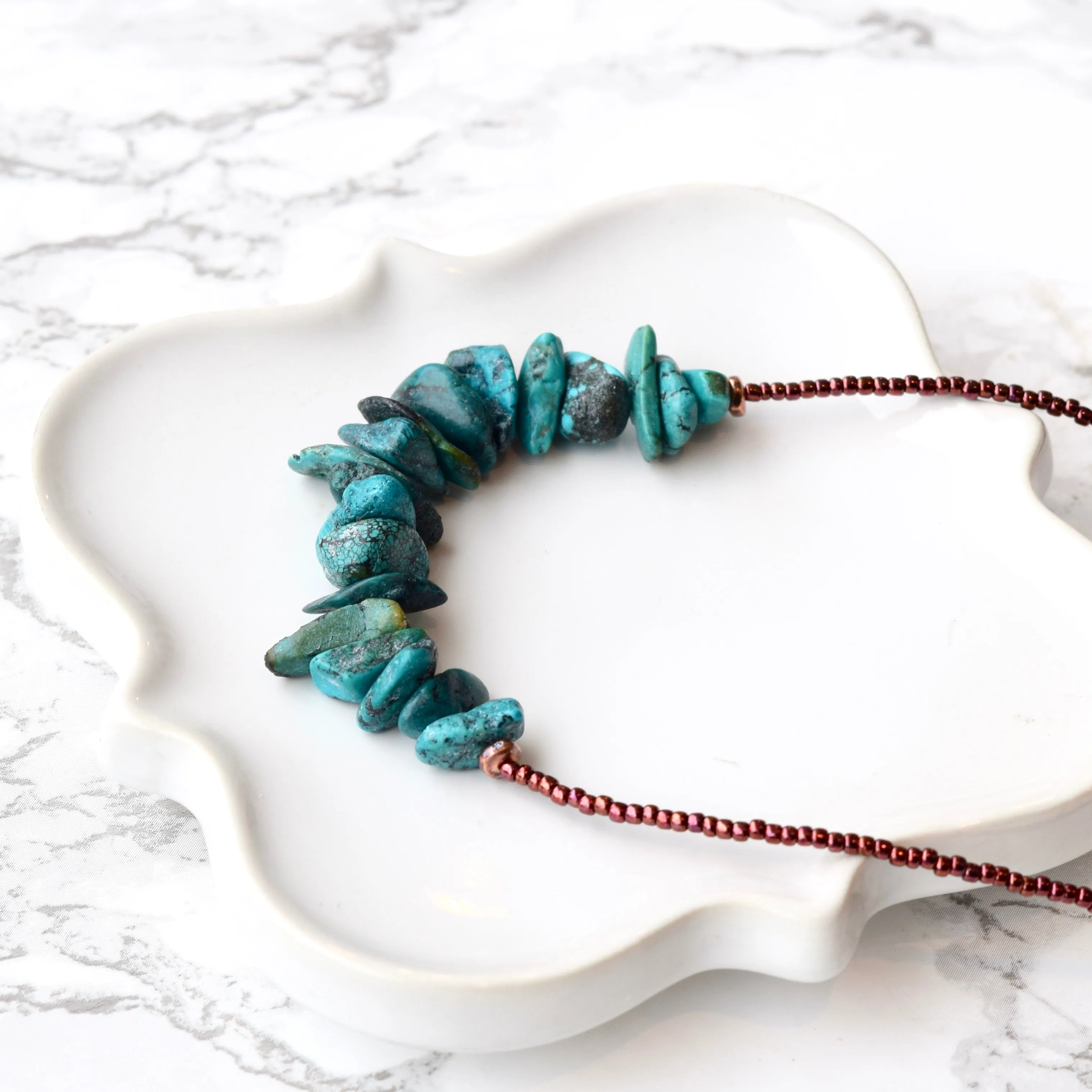 Boho Turquoise Copper Necklace With Seed Beads