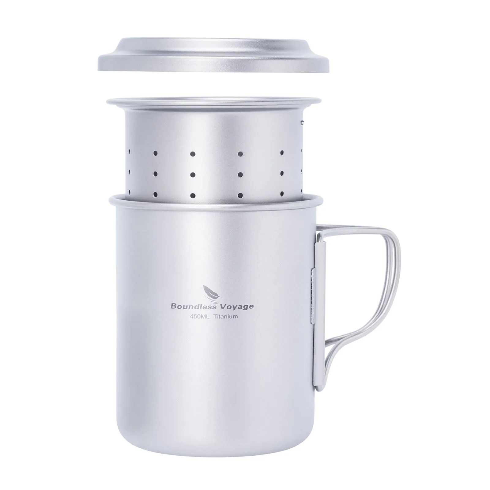 Boundless Voyage 450ml Titanium Cup with Filter Folding Handles Outdoor Camping Ti Tea Coffee Mug 15.2 fl oz Portable Lightweight Tea Maker Can Be Heated