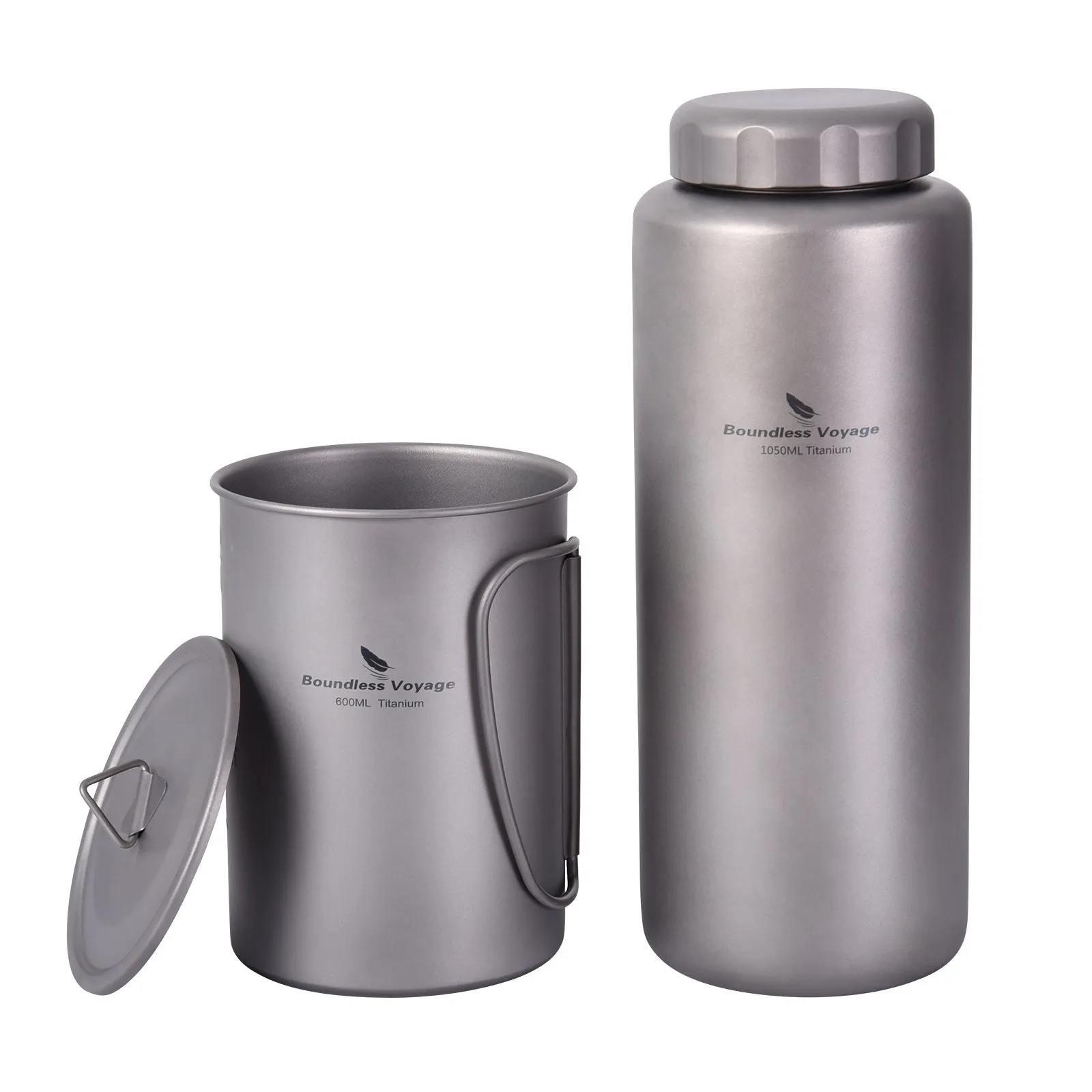 Boundless Voyage Titanium Bottle with Nesting Cup Lightweight Portable for Hiking Camping  Water bottle Titanium mug