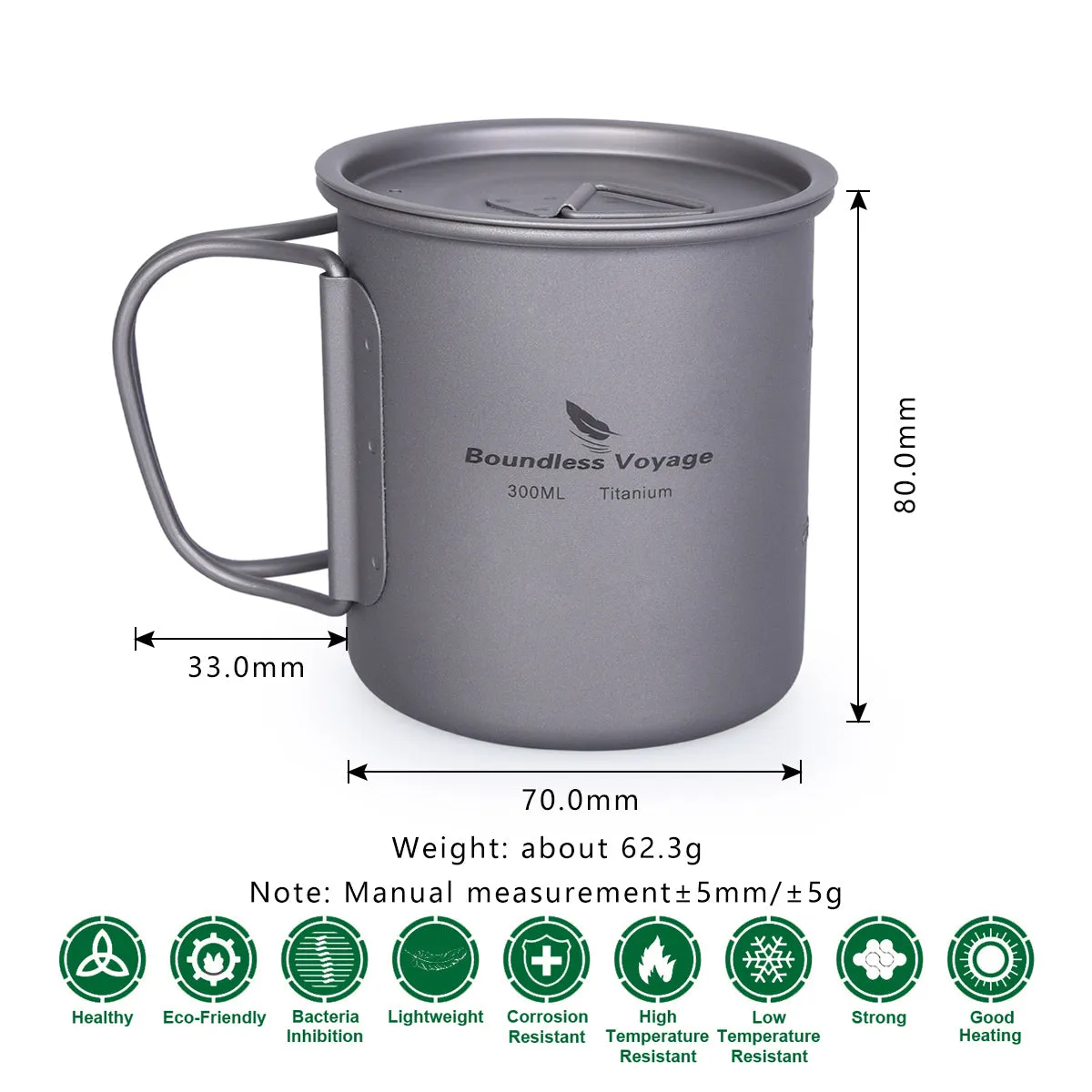 Boundless Voyage Titanium Cup with Lid Outdoor Camping Ultralight Water Tea Coffee Mug 300ml