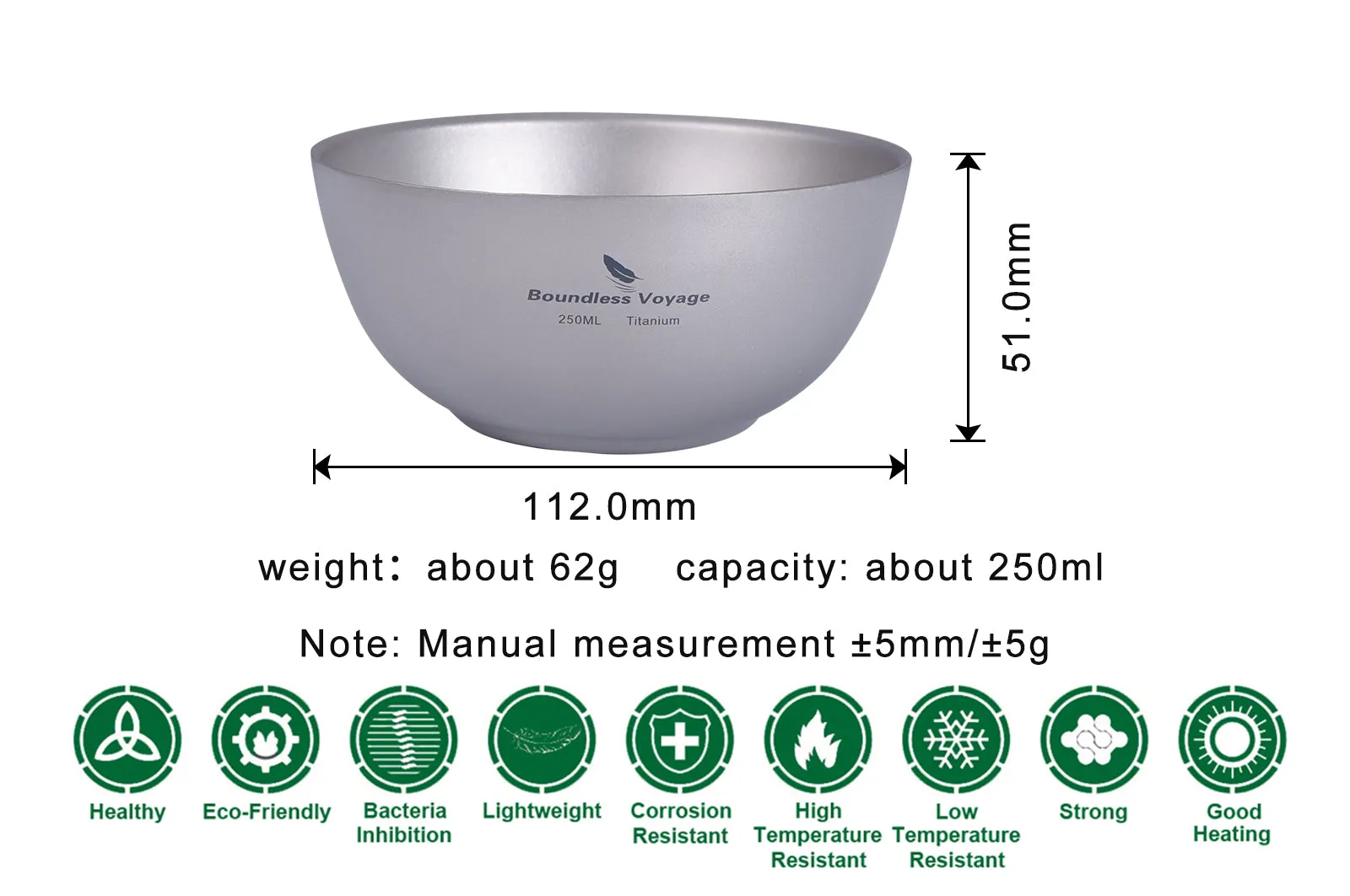 Boundless Voyage Titanium Double-Wall Bowl  For Home Outdoor Camping Tableware 250ml