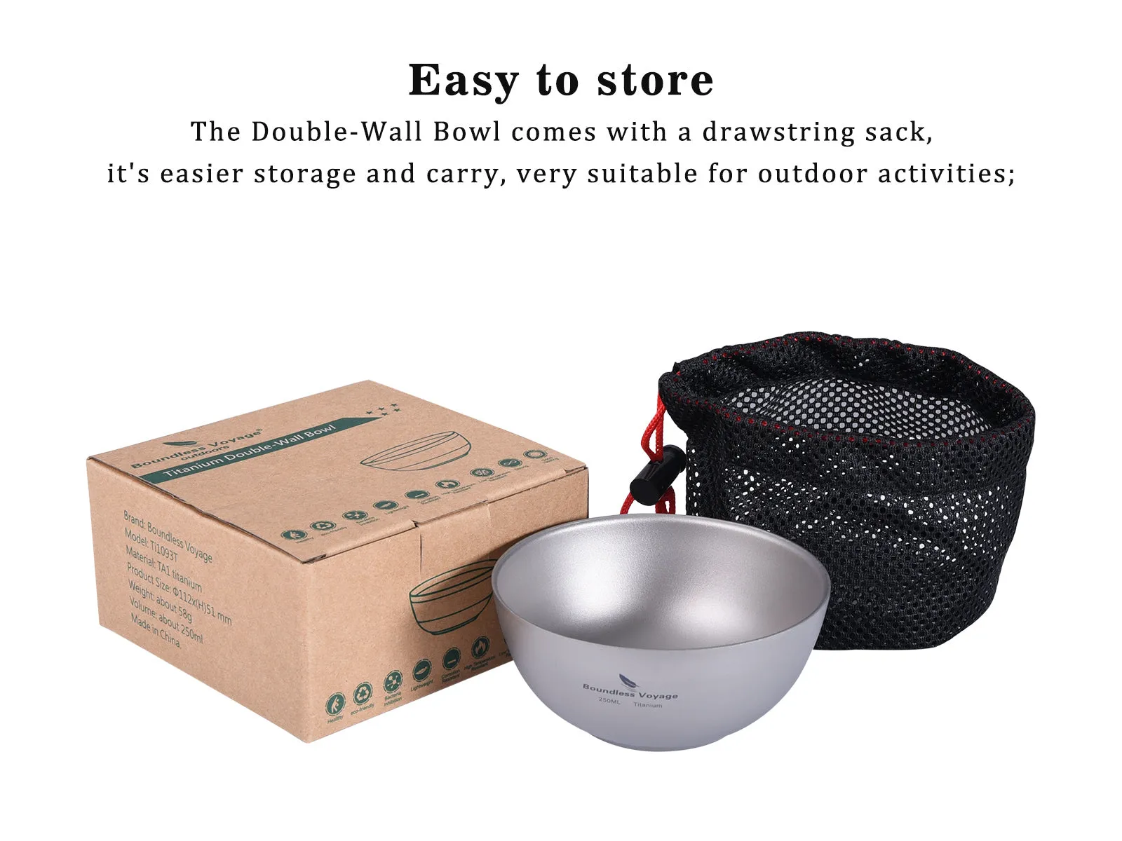 Boundless Voyage Titanium Double-Wall Bowl  For Home Outdoor Camping Tableware 250ml