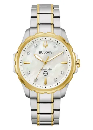 BULOVA LADIES MARINE STAR DIAMOND SET PEARL DIAL TWO-TONE 98P227