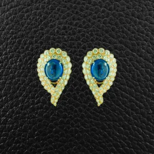 Cabochon Natural Sapphire & Diamond Van Cleef Estate Earrings