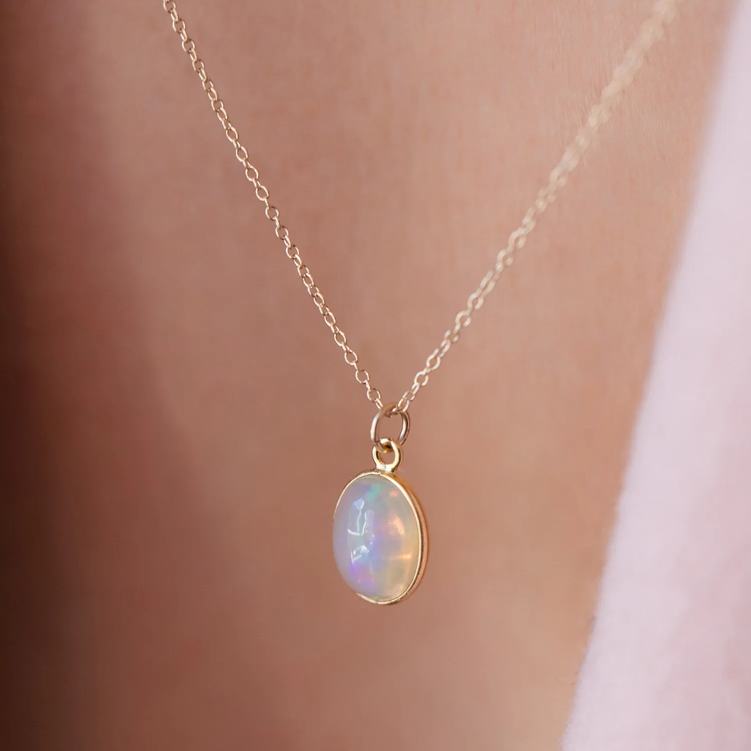 Cabochon Necklace | 14k Gold & Opal