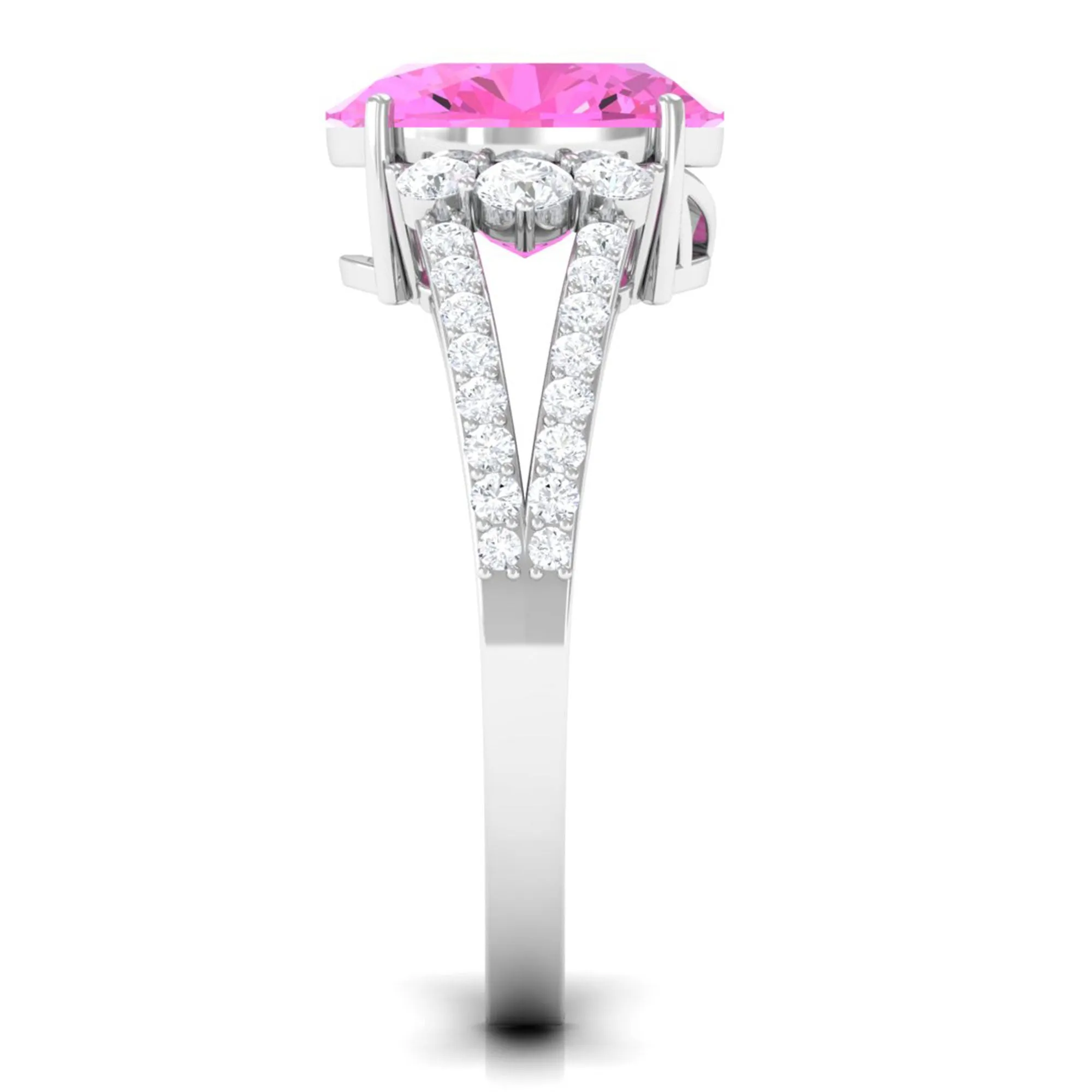 Certified Lab Created Pink Sapphire Oval Engagement Ring With Moissanite