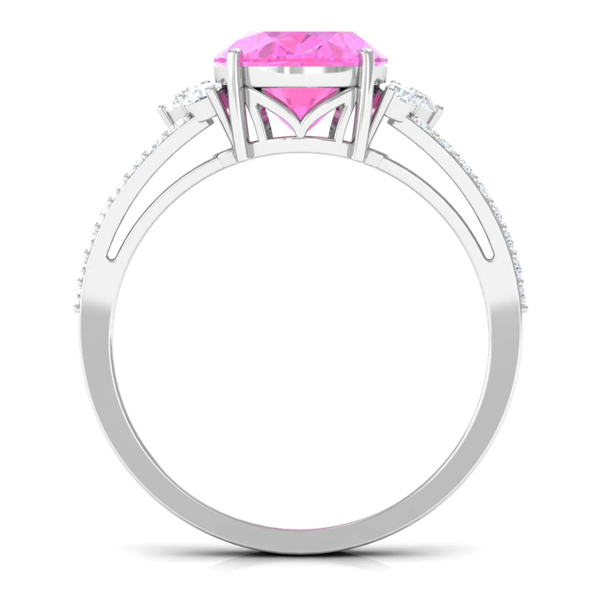 Certified Lab Created Pink Sapphire Oval Engagement Ring With Moissanite