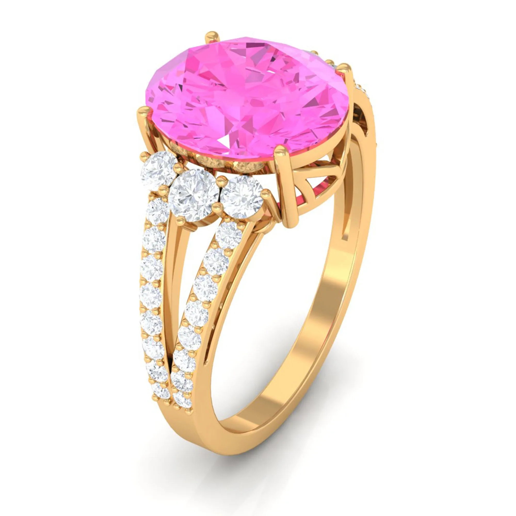 Certified Lab Created Pink Sapphire Oval Engagement Ring With Moissanite