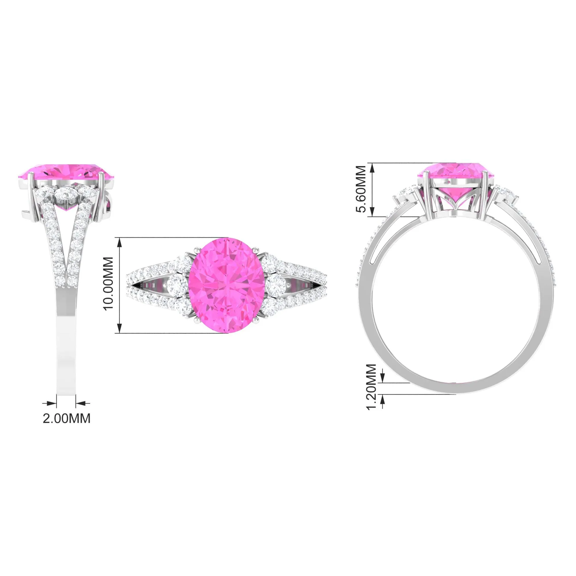 Certified Lab Created Pink Sapphire Oval Engagement Ring With Moissanite