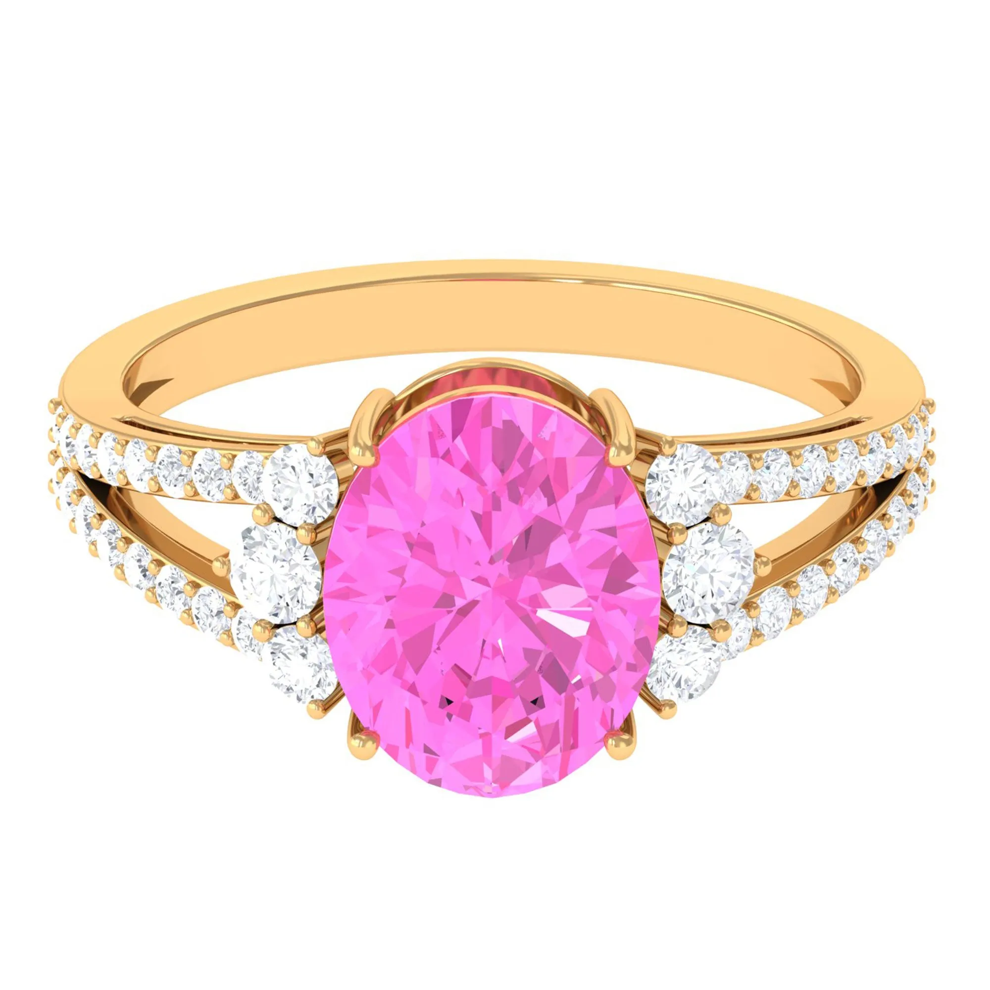 Certified Lab Created Pink Sapphire Oval Engagement Ring With Moissanite