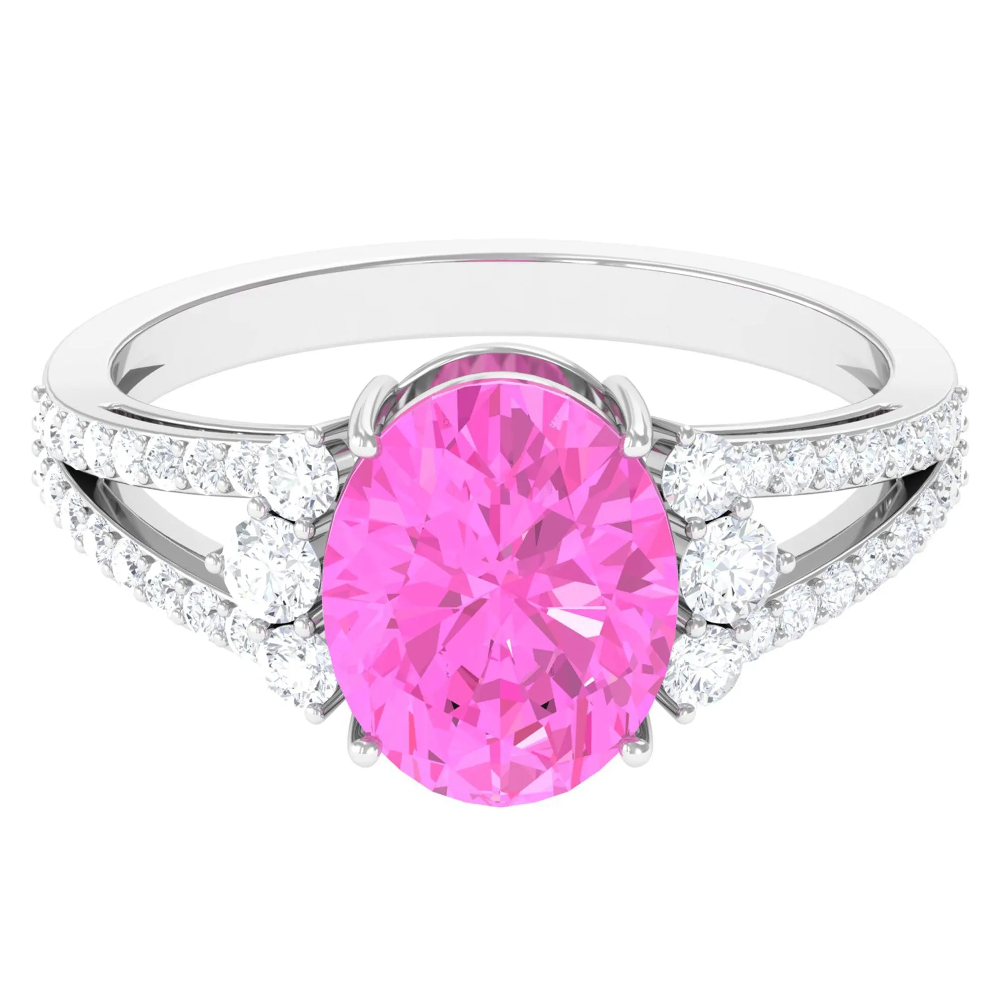 Certified Lab Created Pink Sapphire Oval Engagement Ring With Moissanite