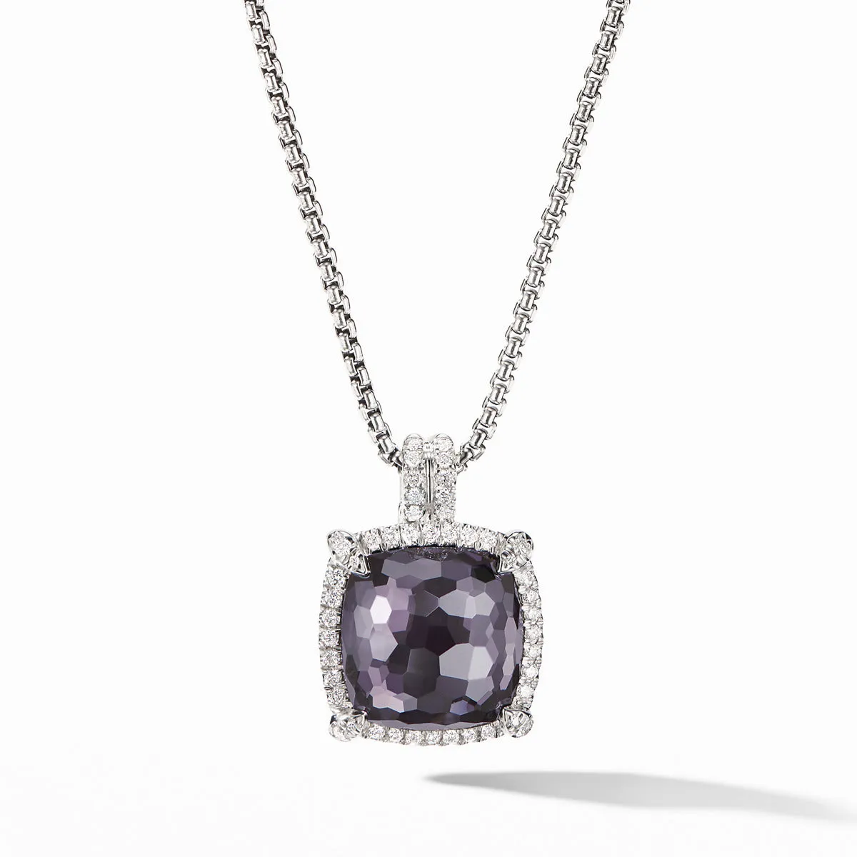 Chatelaine Pave Bezel Pendant Necklace with Black Orchid