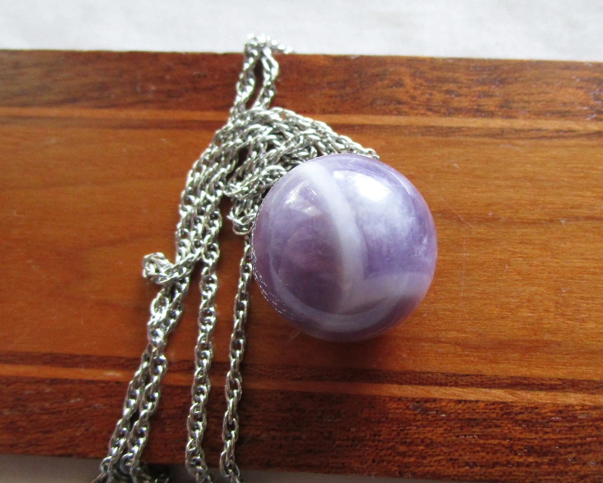 Chevron Amethyst Natural Purple Crystal Ball Pendant Necklace